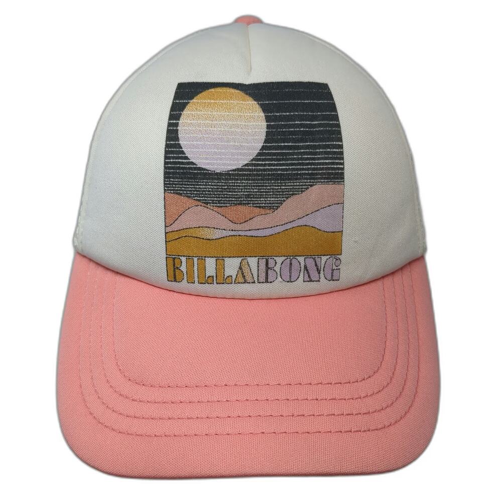 Billabong Trucker Hat Pink White One Size Snapback Mesh Back Graphic Print Sun